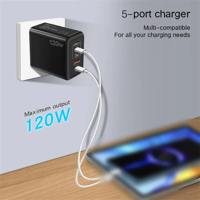 Eudgs 120W Fast Charger With 5 Ports 3PD+2USB Multiport